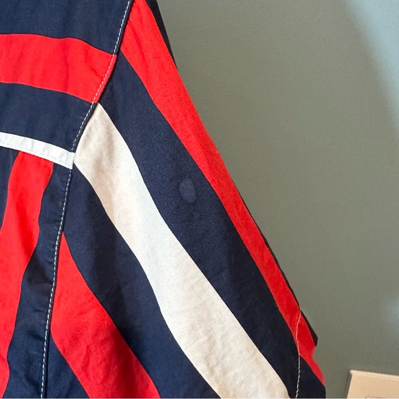 Forever 21 Blue/Red/White Striped Button Up Short Sleeve Collared Shirt - Picture 12 of 12